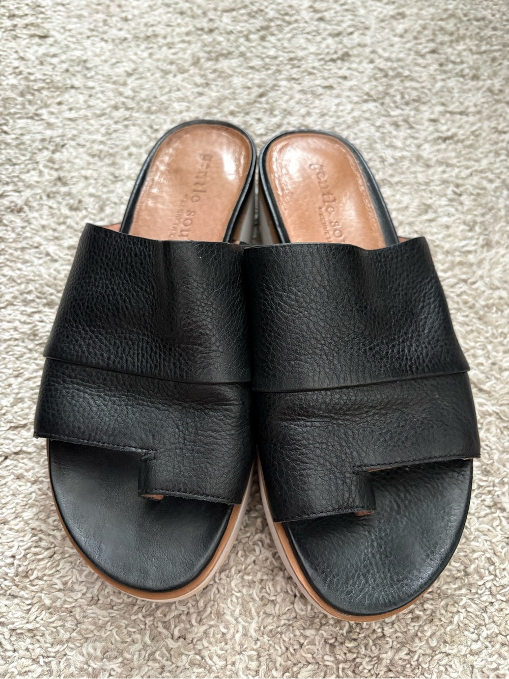 gentle souls Black Leather Layered Slide Sandals